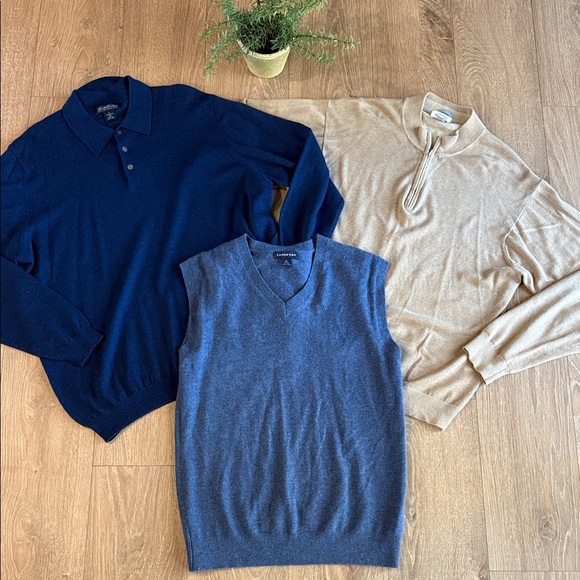 ((3 PIECE)) MENS HIGH END BUSINESS CASUAL SWEATER BUNDLE SZ XL CASHMERE WOOL